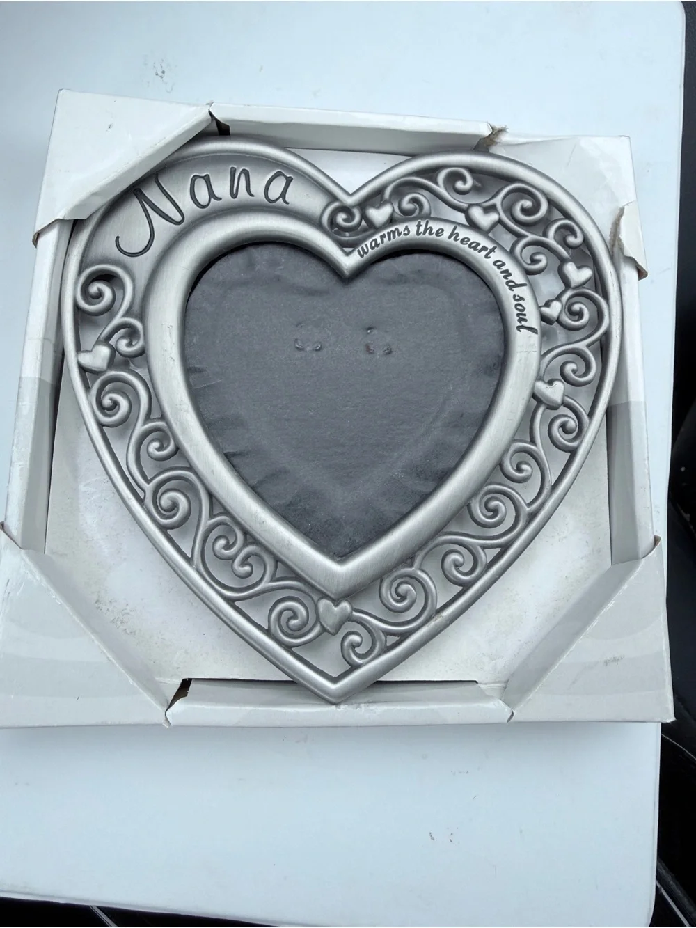Malden Silver Heart Frames (2) with 'Papa' and 'Nana' Scrollwork